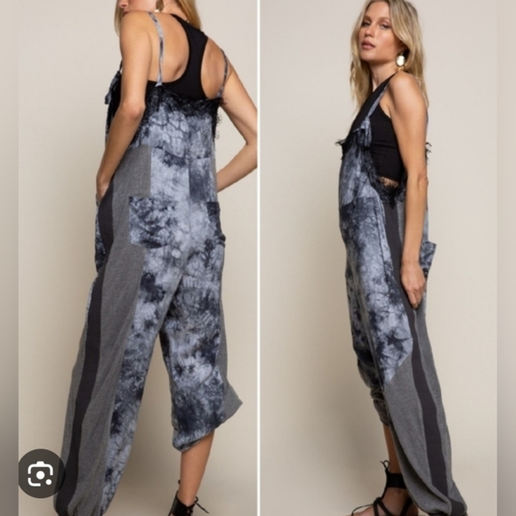 POL Pants - POL Black Tie-Dye Jogger Overalls Size Small EUC PTP 19 Inseam 25